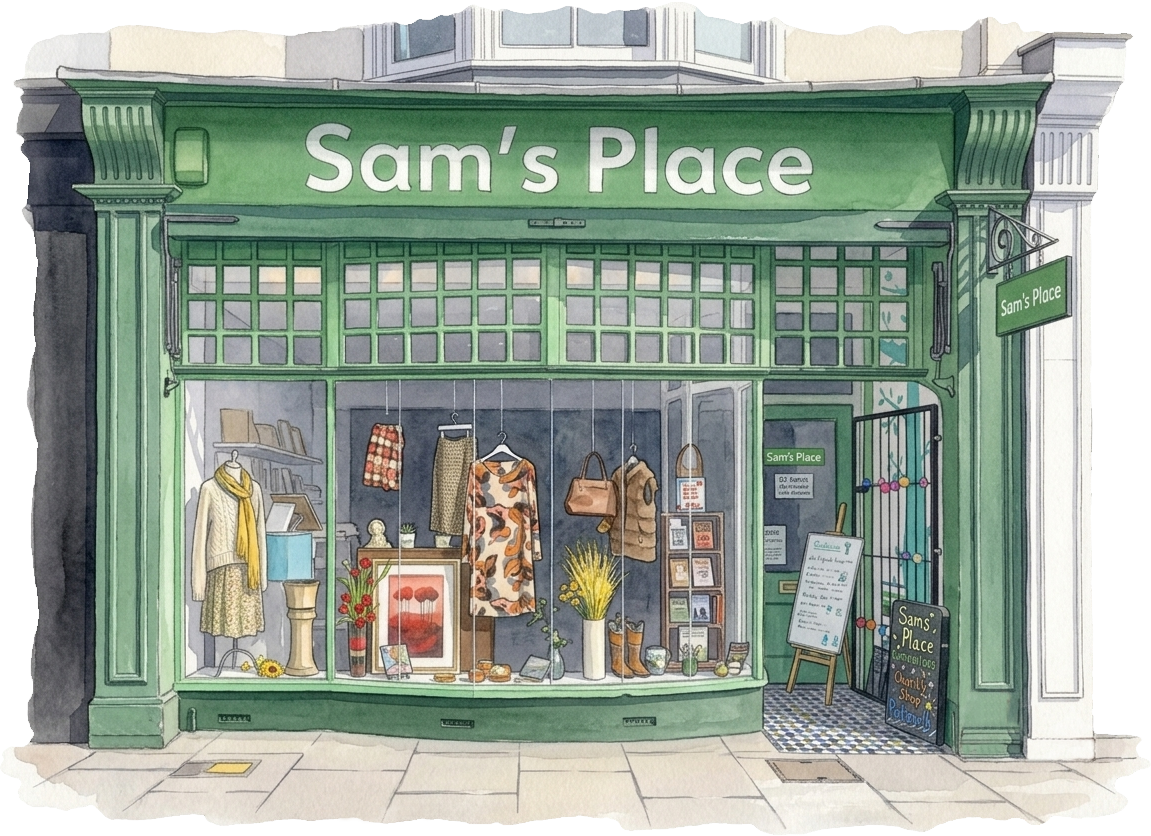 Illustration of Sam's Place charity shop
